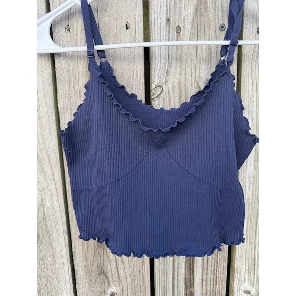 aerie Tops - Coquette Aerie Cami Top Women L Navy Blue Real Good Ribbed Lettuce Edge Tank
